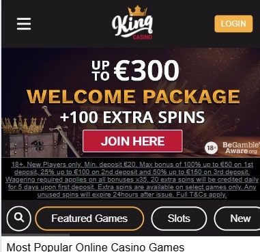 King Casino mobile Phone Website