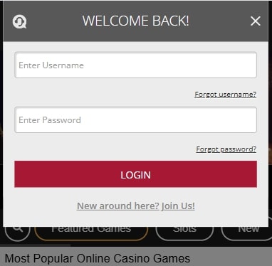 Login screen capture for Mobile King Casino website