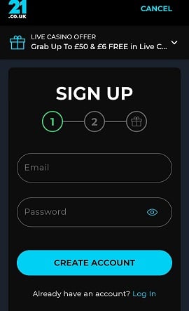 Moblie App Sign Up at 21.co