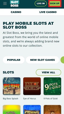 Slotboss Mobile Casino Layout