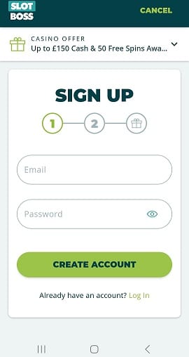 Mobile Sign Up at Slotboss