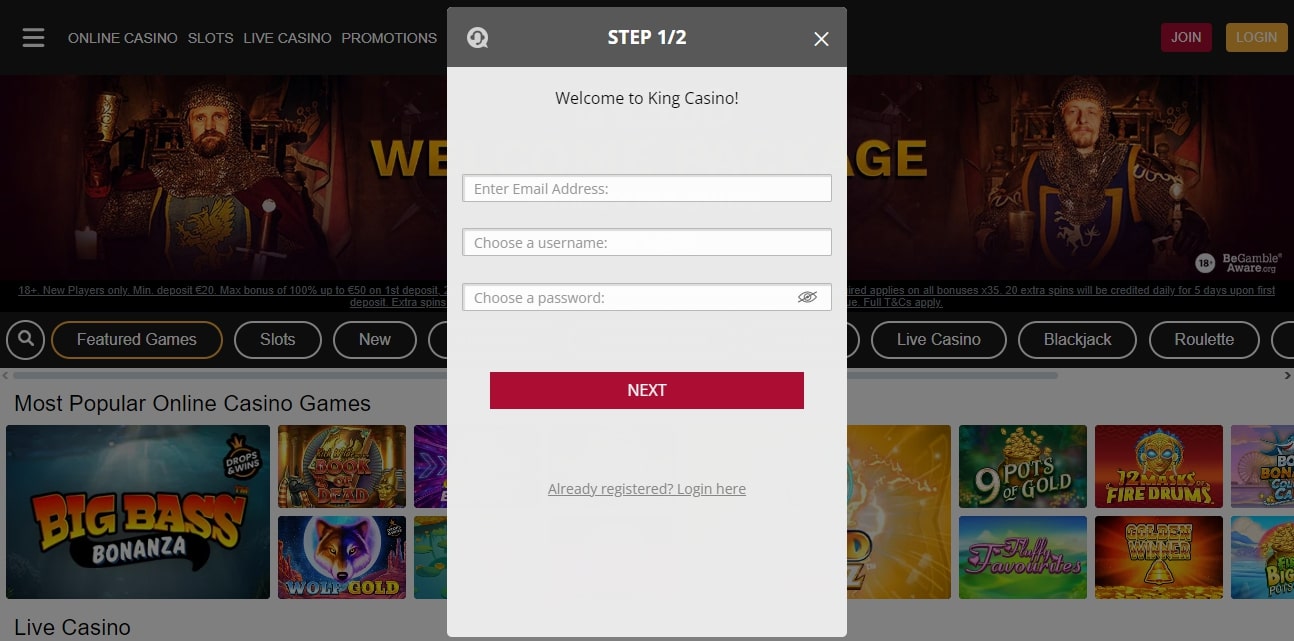 King Casino First step in joining website