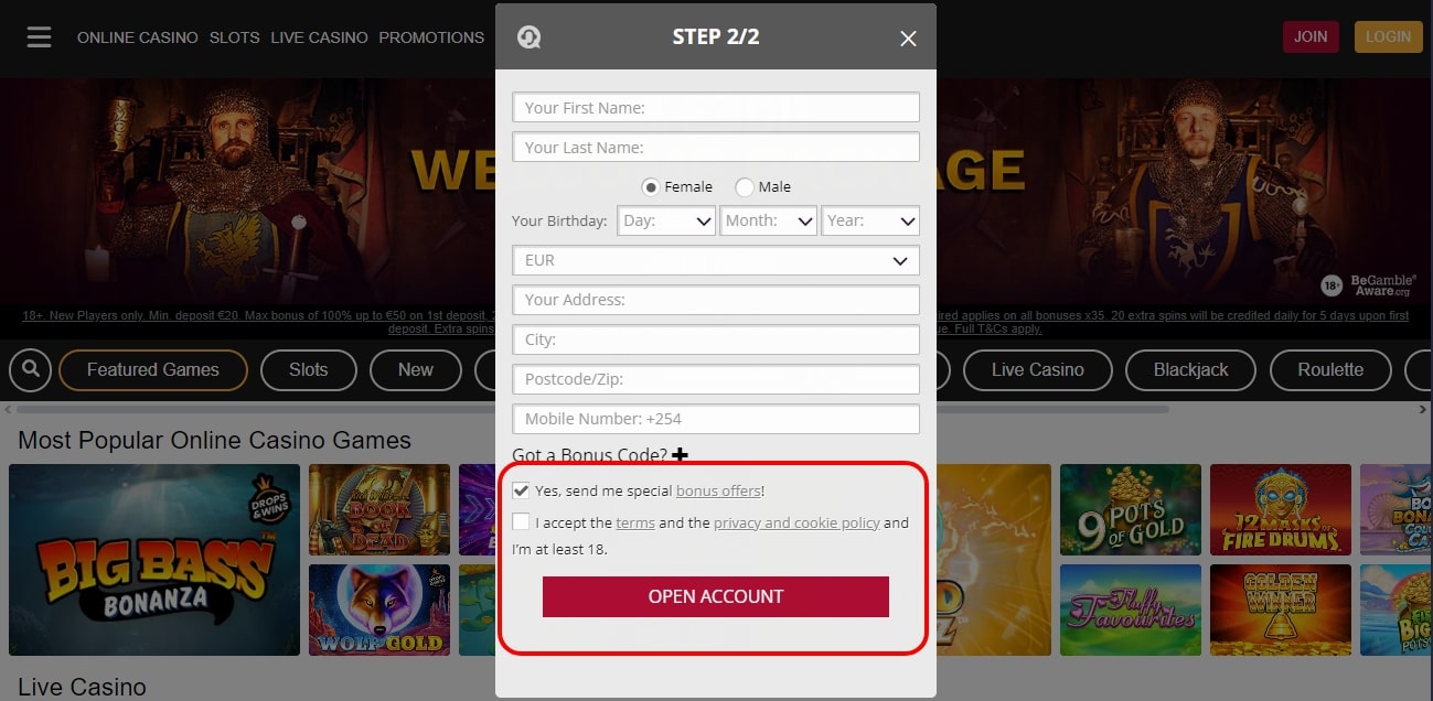 King Casino join terms and conditions for website