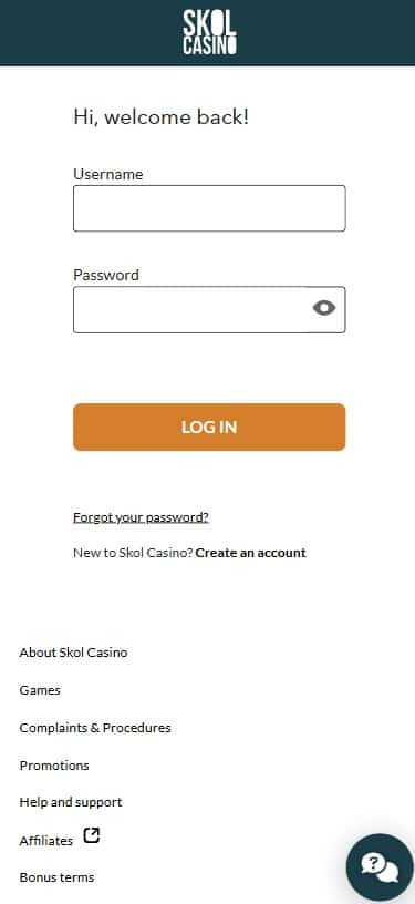 skol casino mobile page login