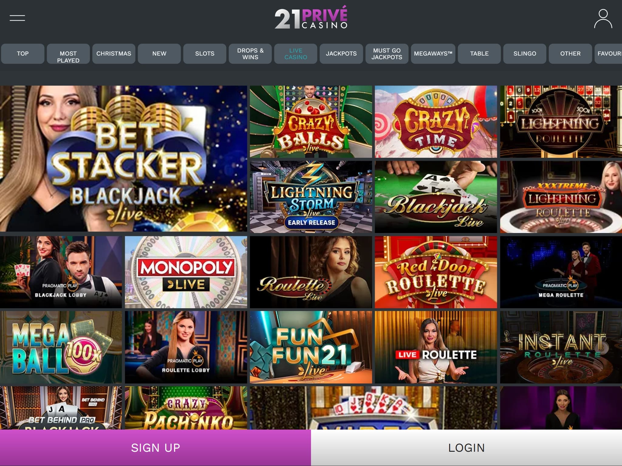 21Prive Casino Live Dealer Tables