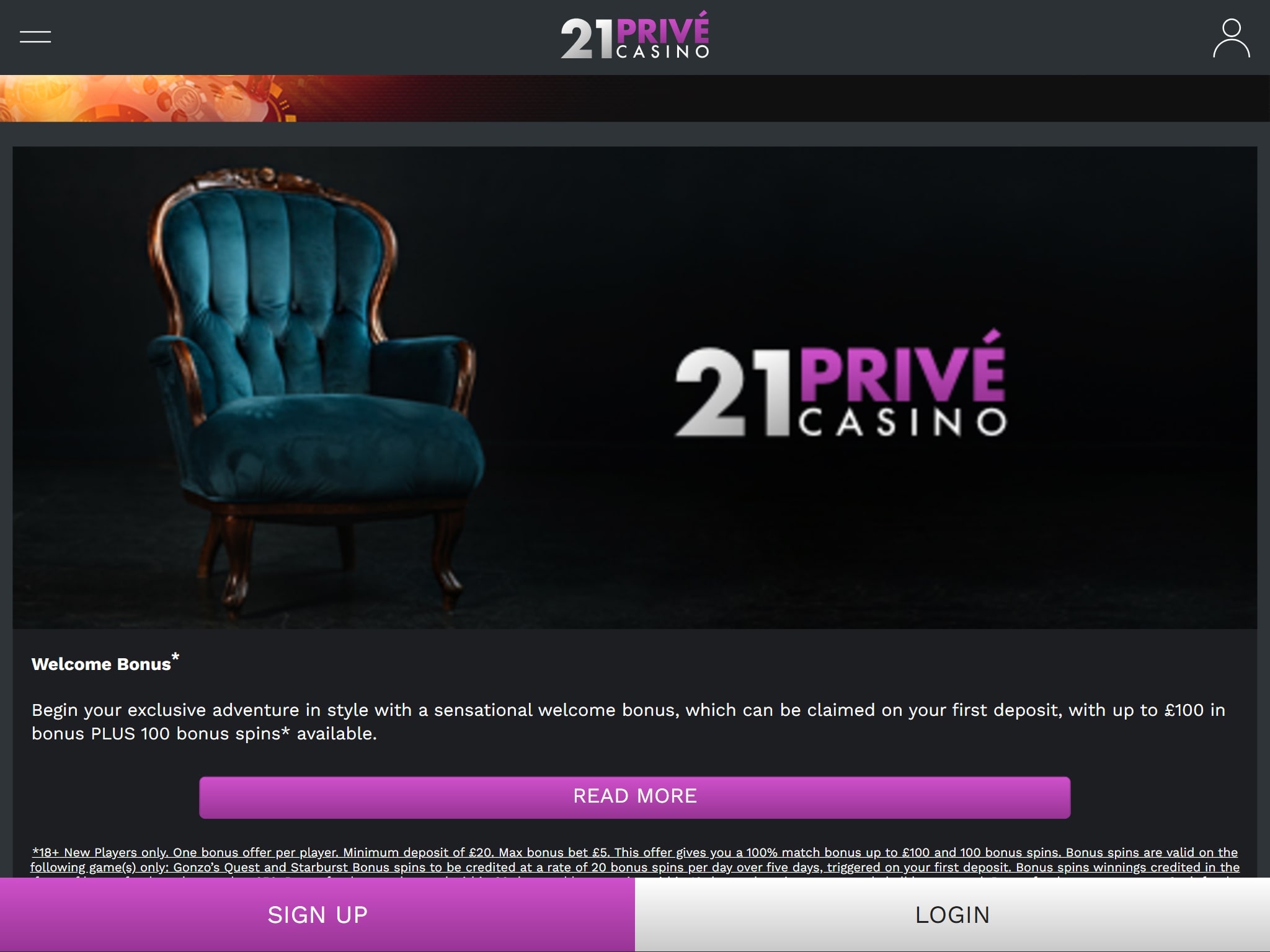 21Prive UK Casino Welcome Bonus