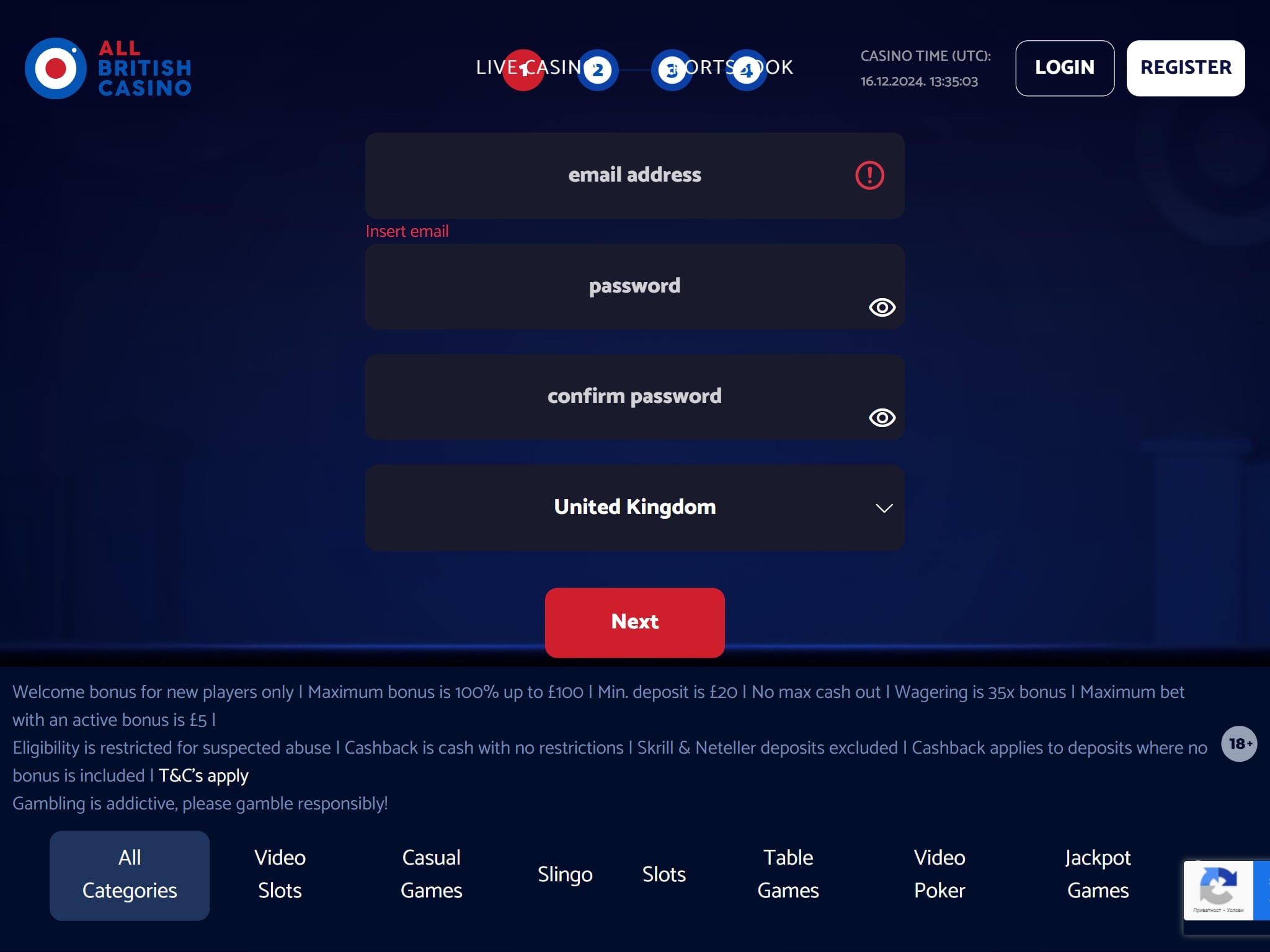 All British Casino Register