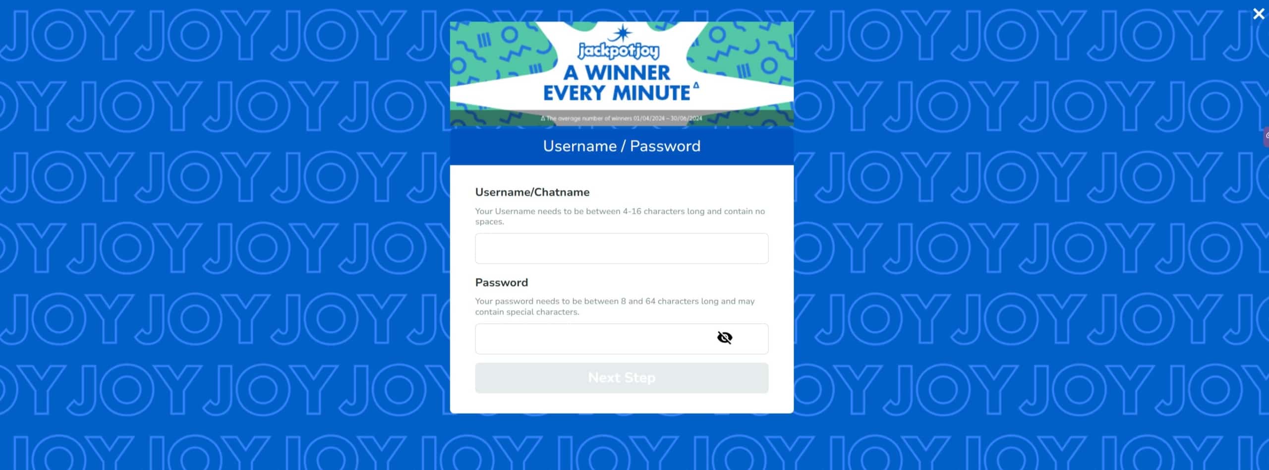 Jackpot Joy Casino Account Password Creation