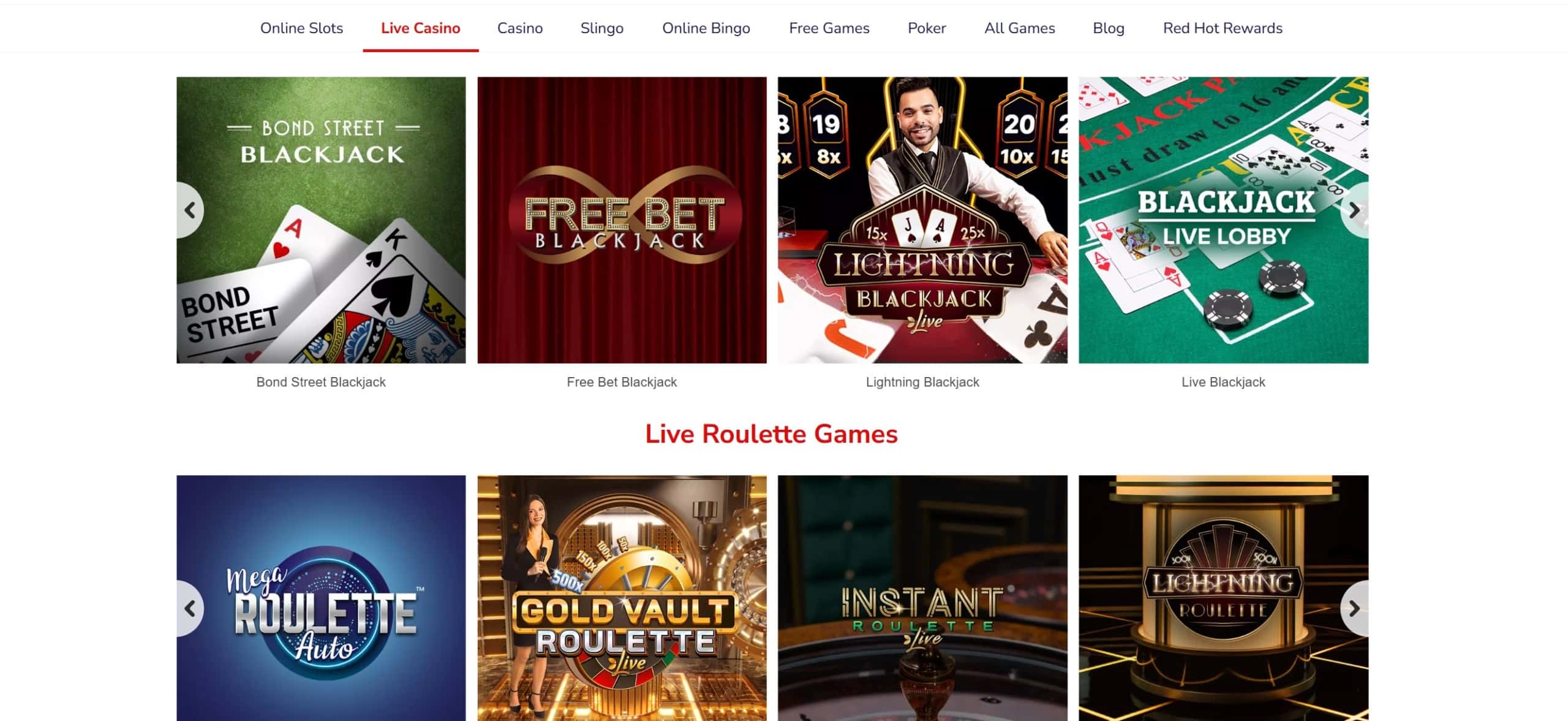 Live Casino Games at Virgin Games Casino