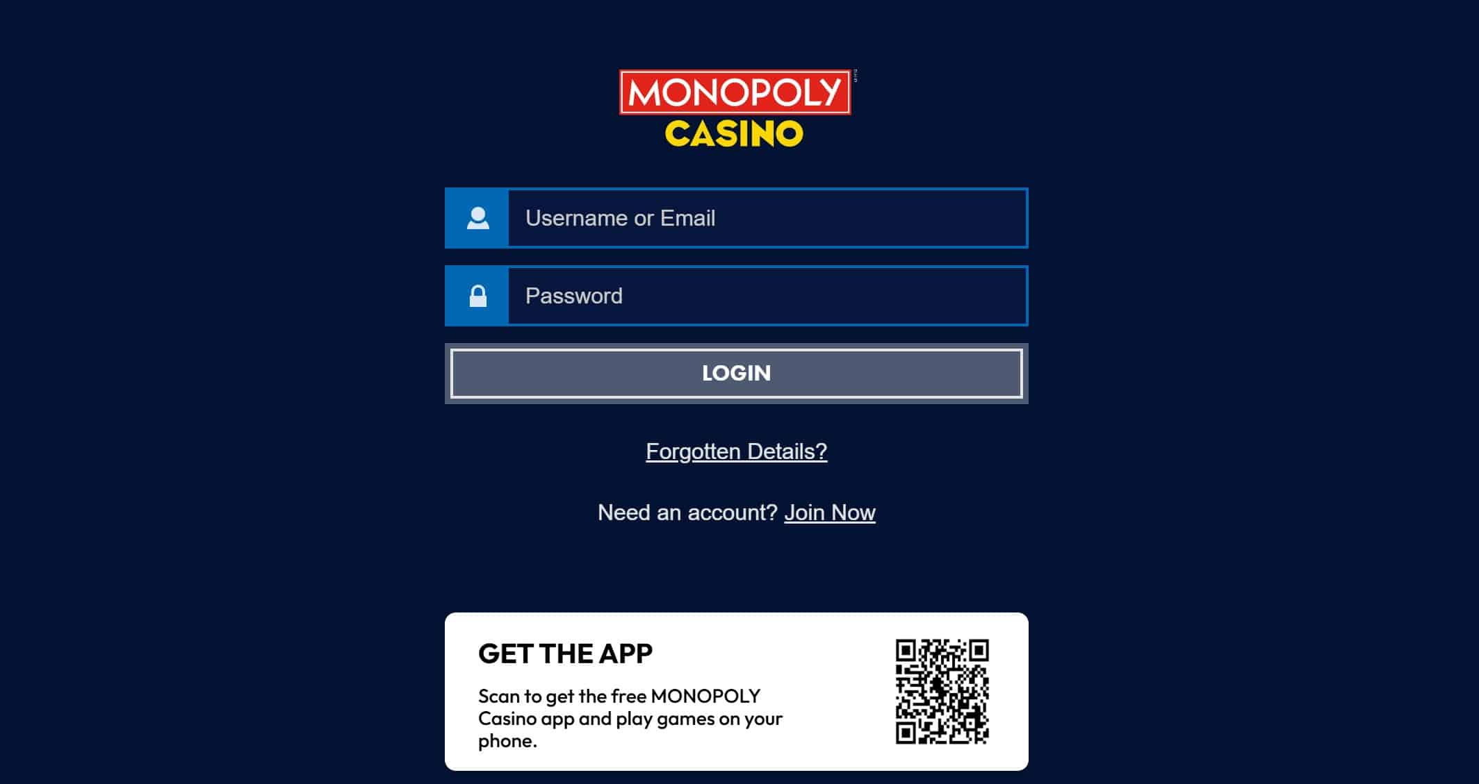 Log In Details at Monopoly Casino