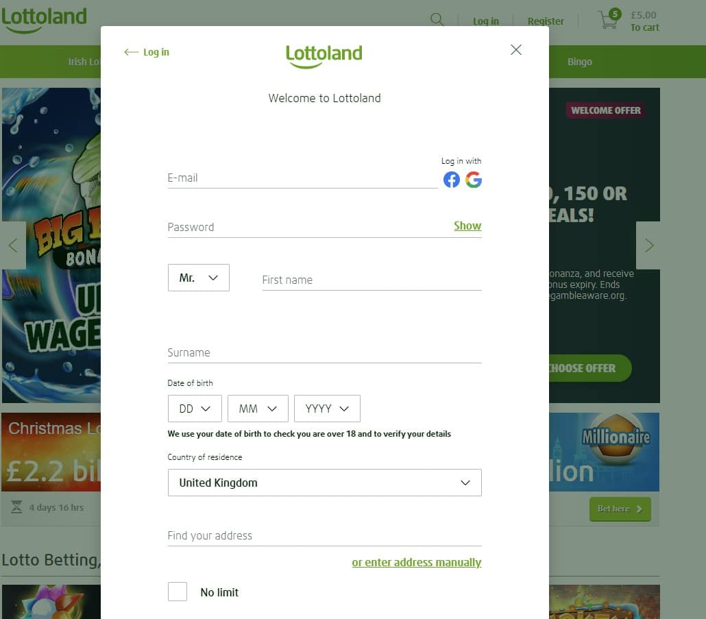 Lottoland Register details