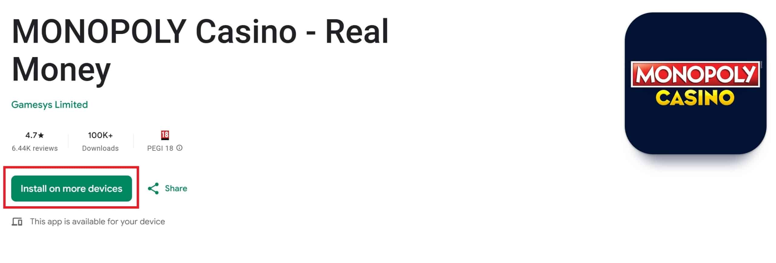 Monopoly Casino App Installation Button