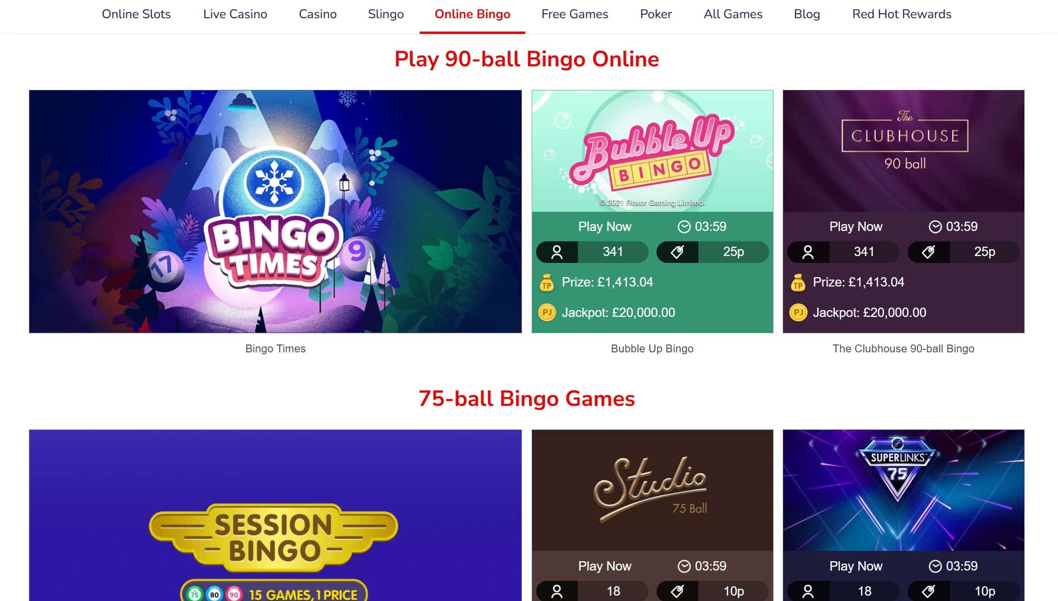 Bingo Games at Virgin Games Casino