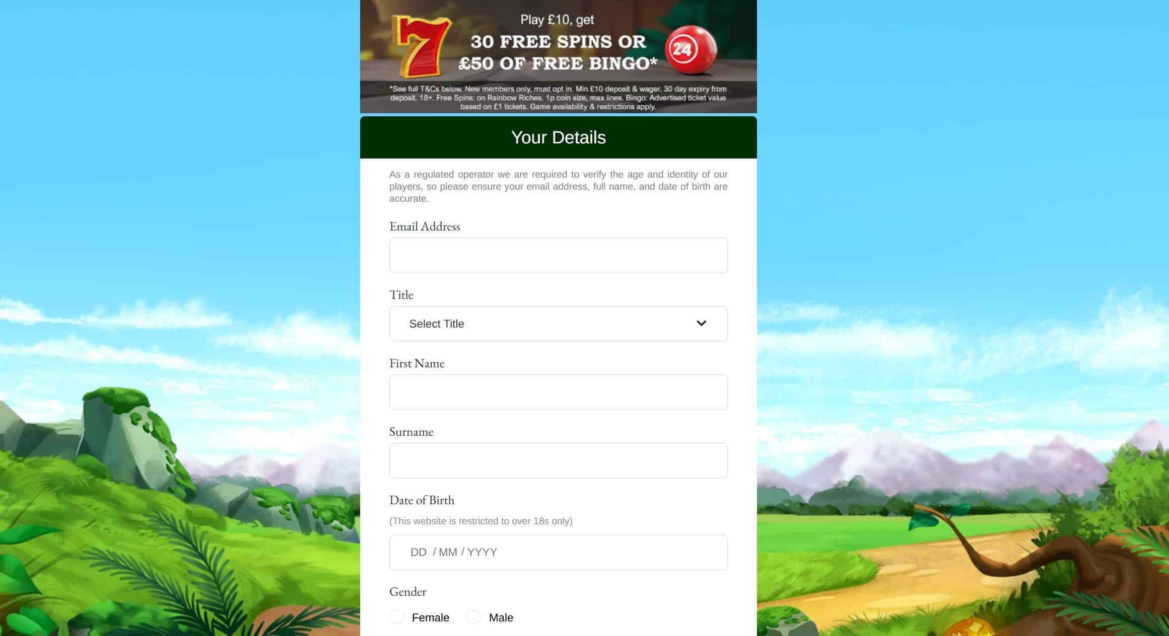 Rainbow Riches Casino Registration Details