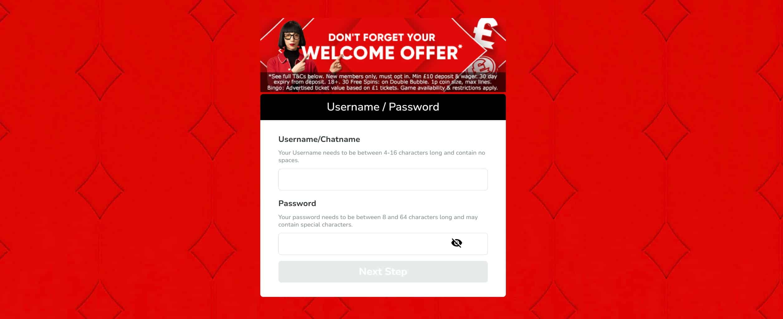 Registration And Password Set Up at Virgin Games