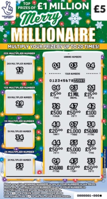 Sample of a cut lottery ticket Merry Millionaire