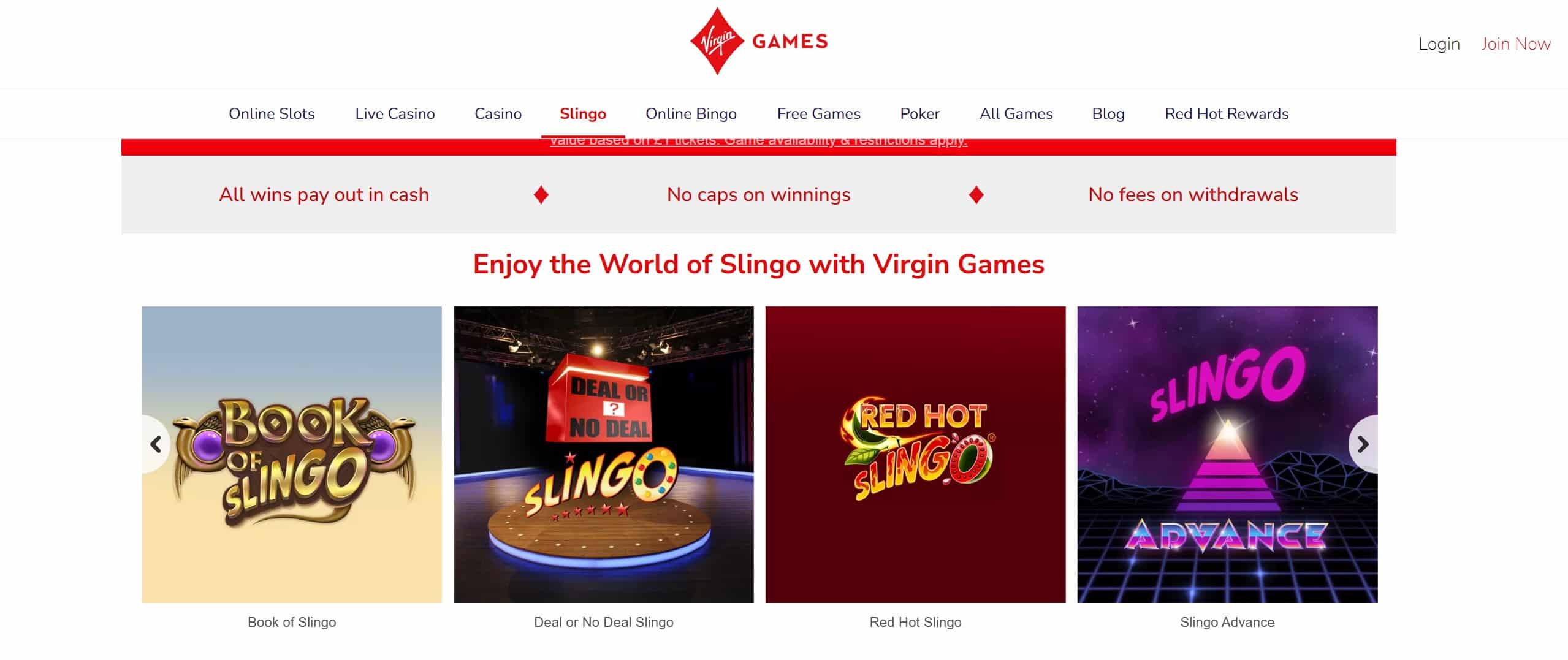 Slingo At Virgin Games