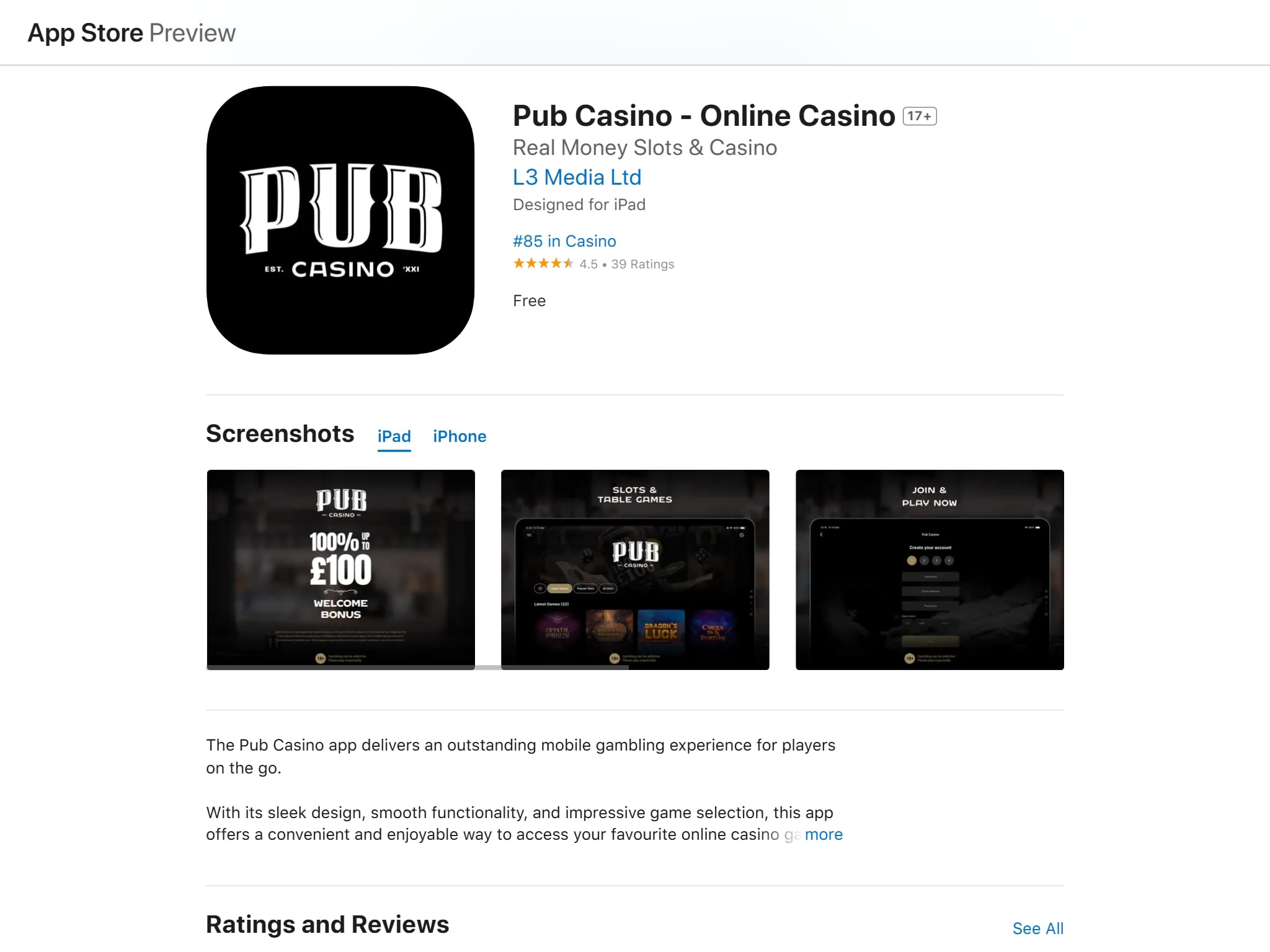 Pub Casino App Store