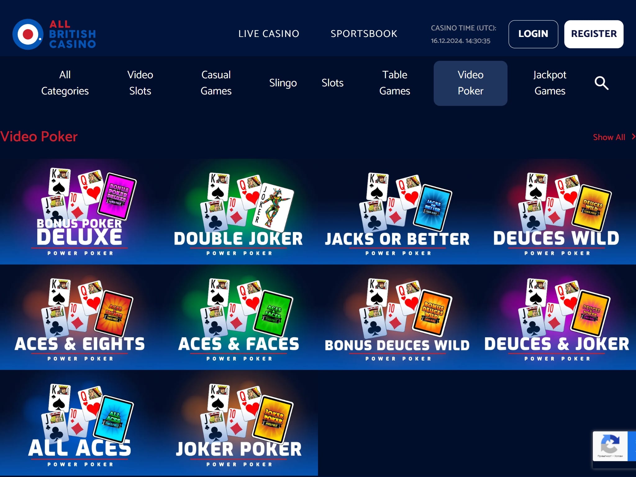 All British Casino Video Poker Games