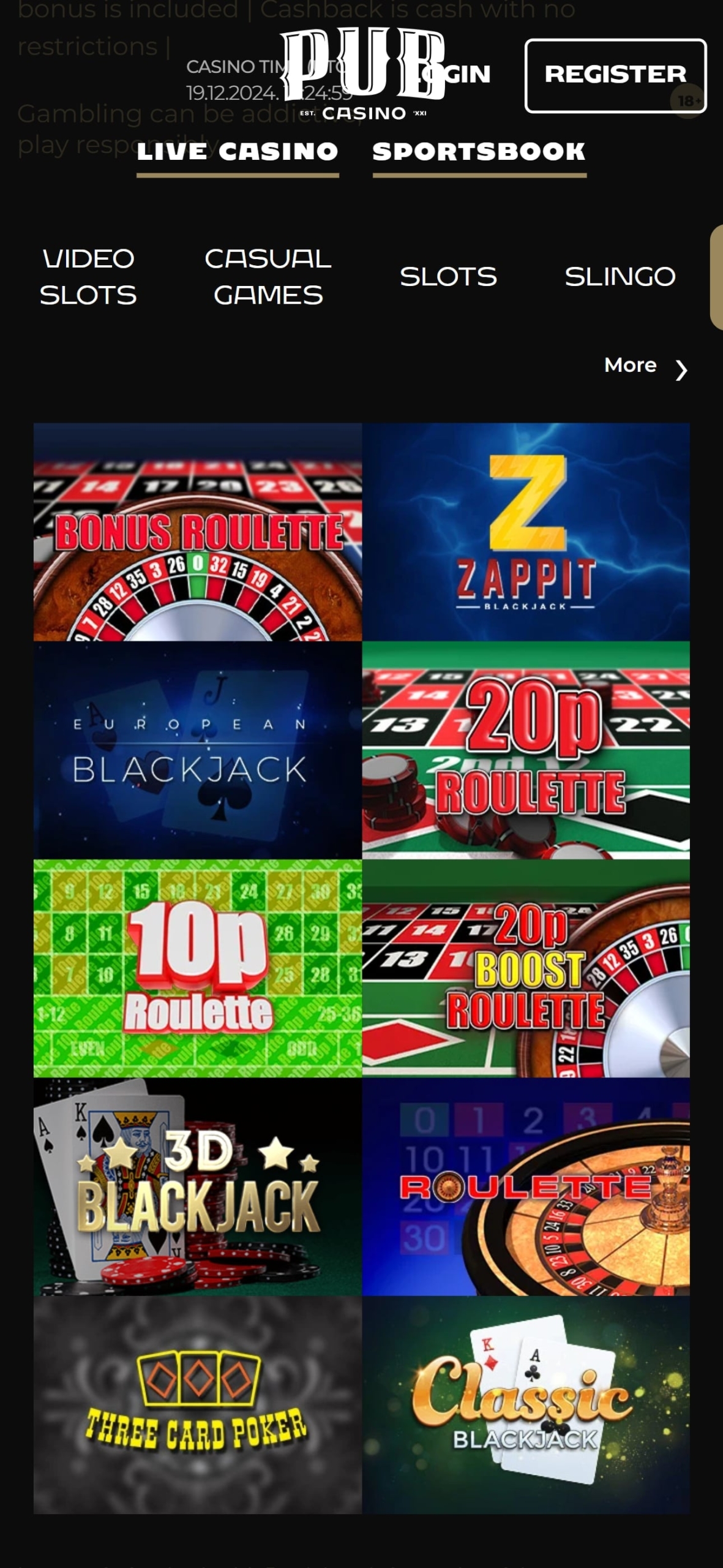 Pub Casino Mobile Interface