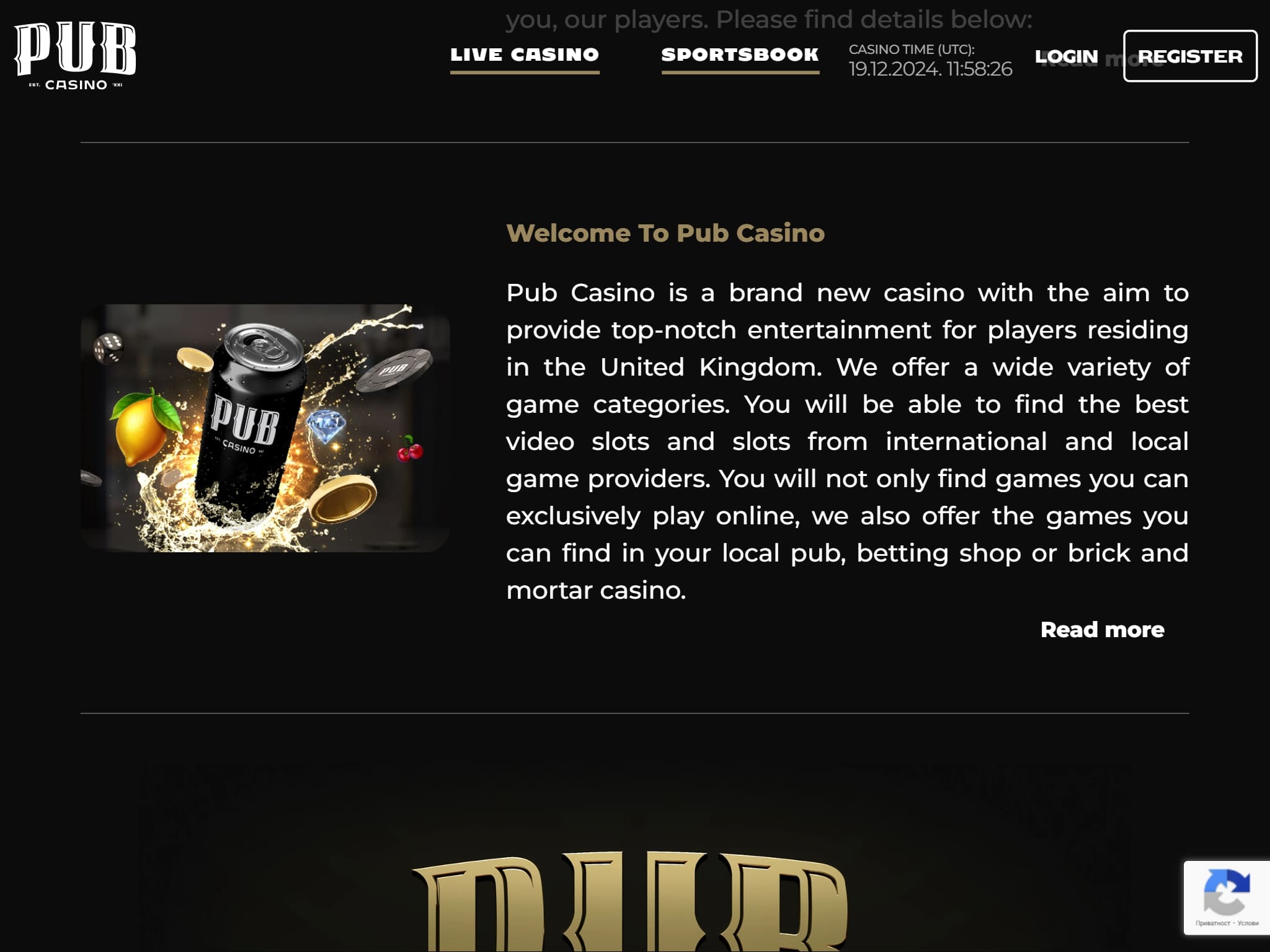 Welcome Bonus Pub Casino UK