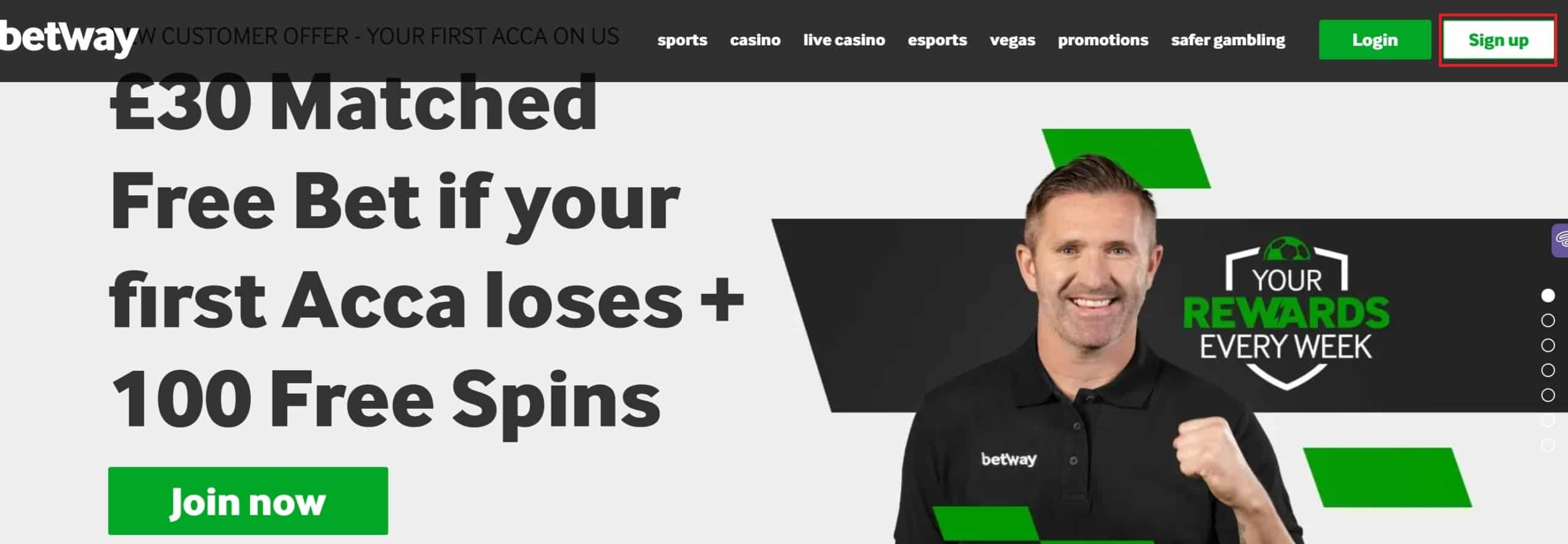 Sign Up Button at Betway