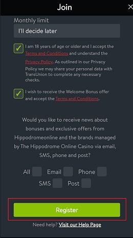 Mobile Account Verification at Hippodrome Casino