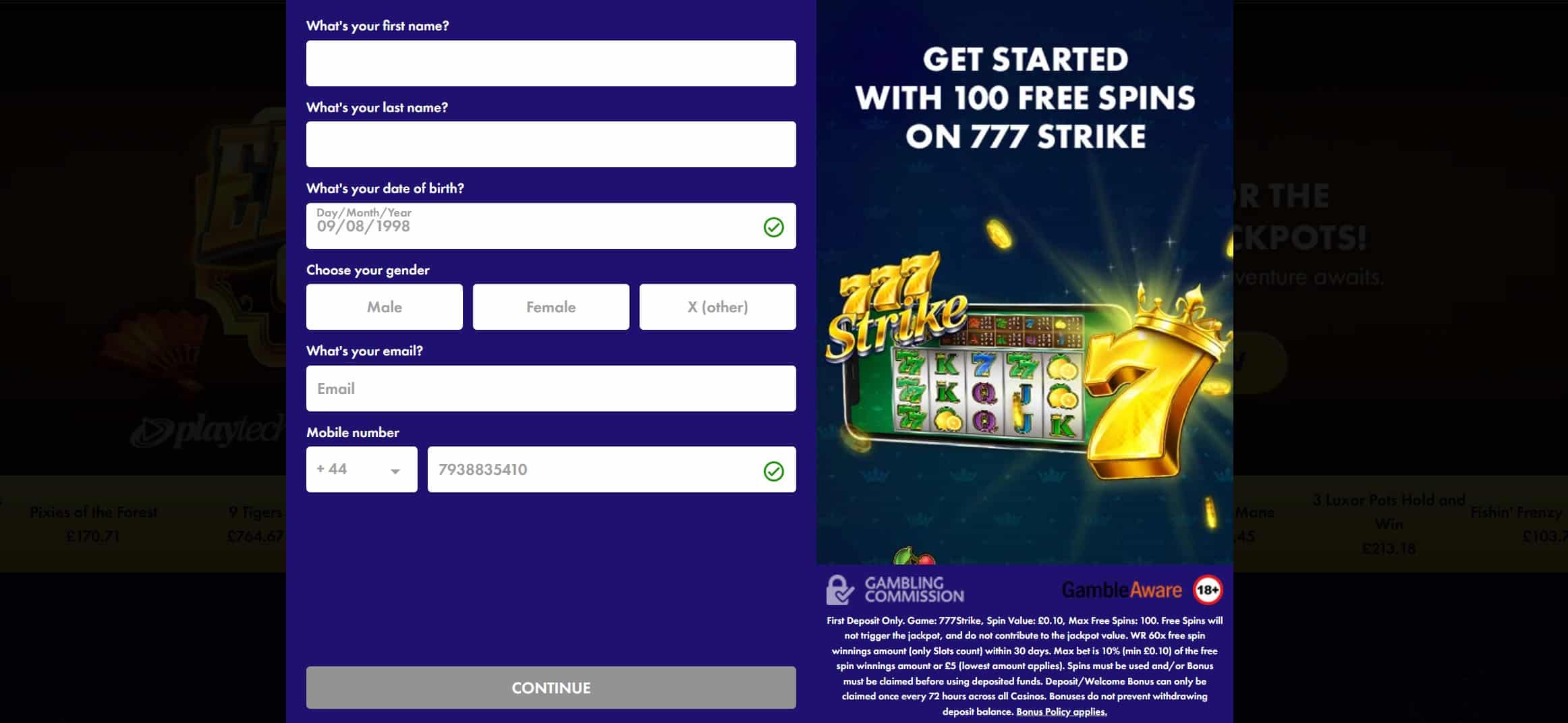 KYC Details at Jackpot Star Casino Requiring Players' Date of Birth, Phone Number, and Email