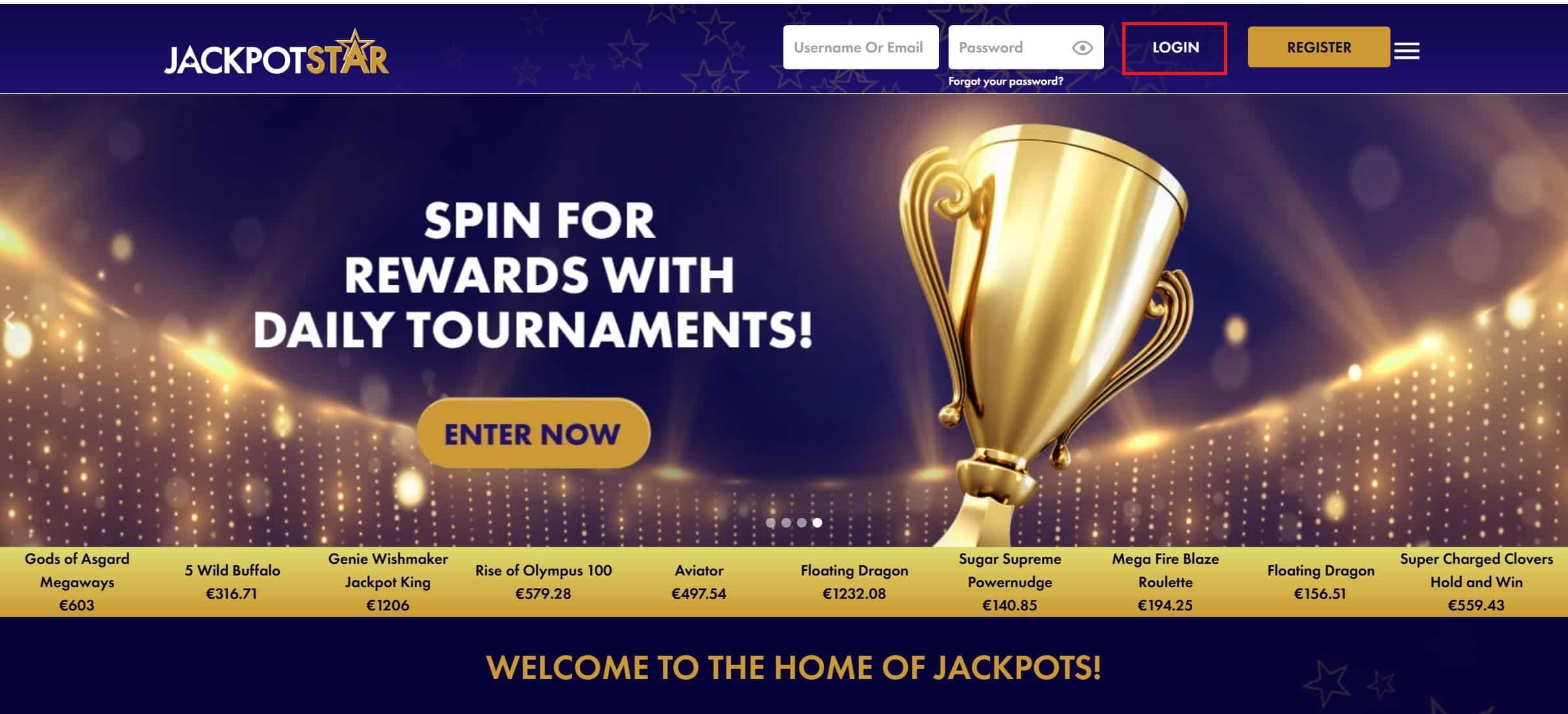 Jackpot Star Casino Log In Button