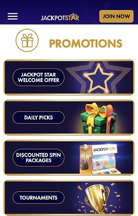 Jackpot Star Casino Mobile Bonuses – Welcome FS, Prize Twister, Tournaments, and More