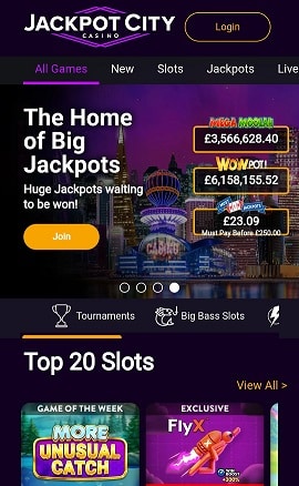 JackpotCity Casino App Menu