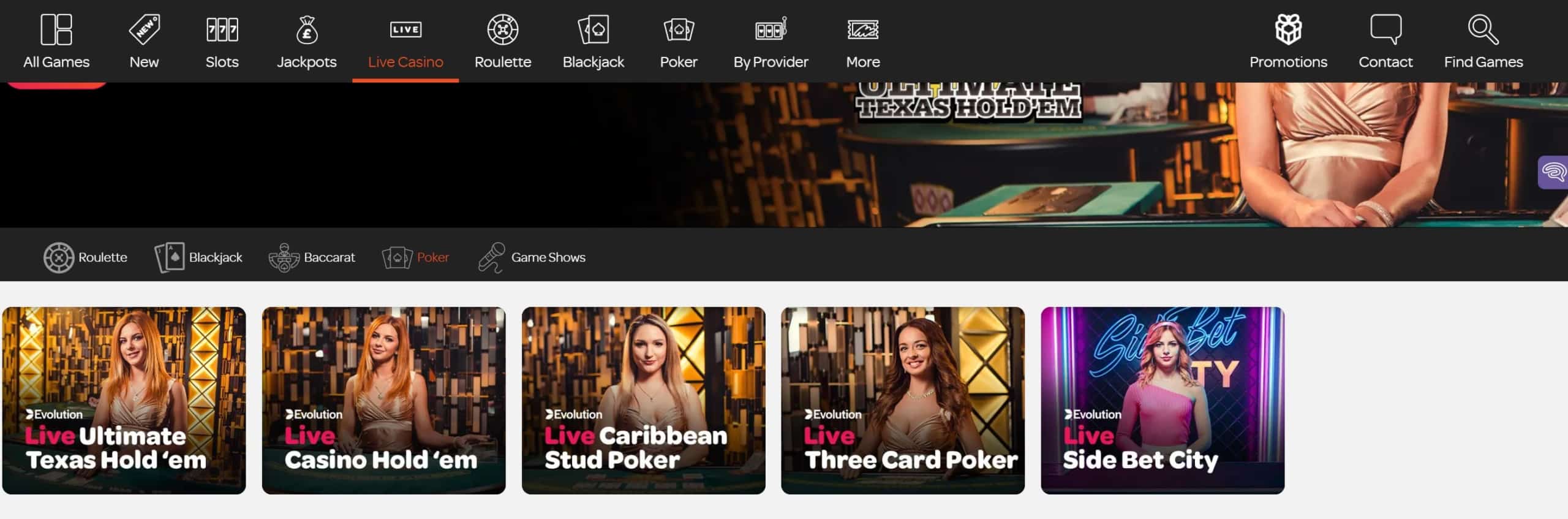 Live Poker Games at Spin Casino