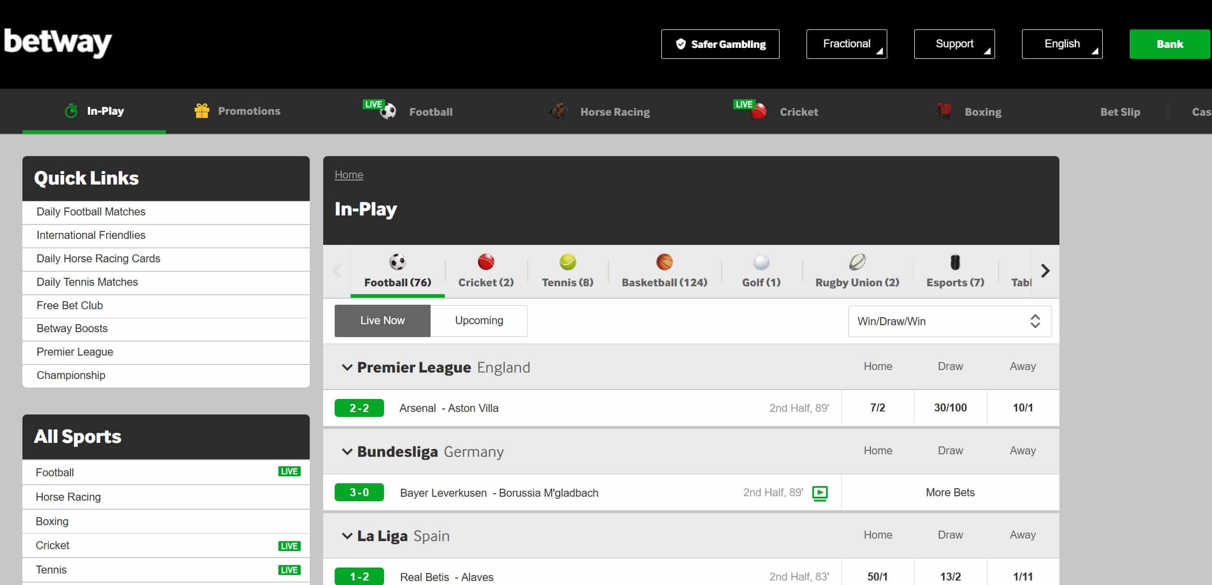 Live Betting at Betway