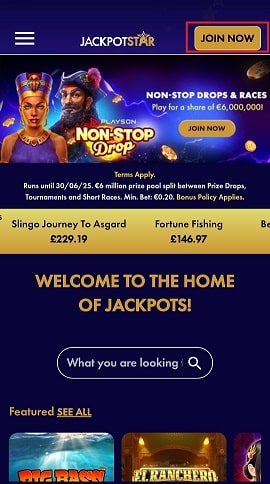 Jackpot Star Casino Mobile Registration Button