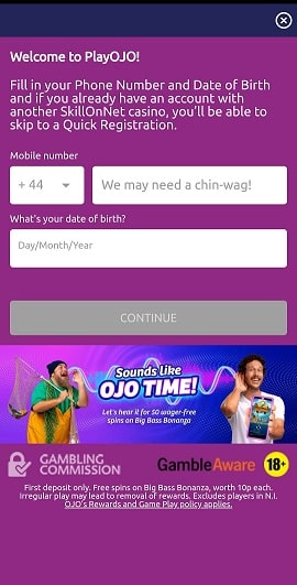 Mobile Number Verification via the PlayOJO App