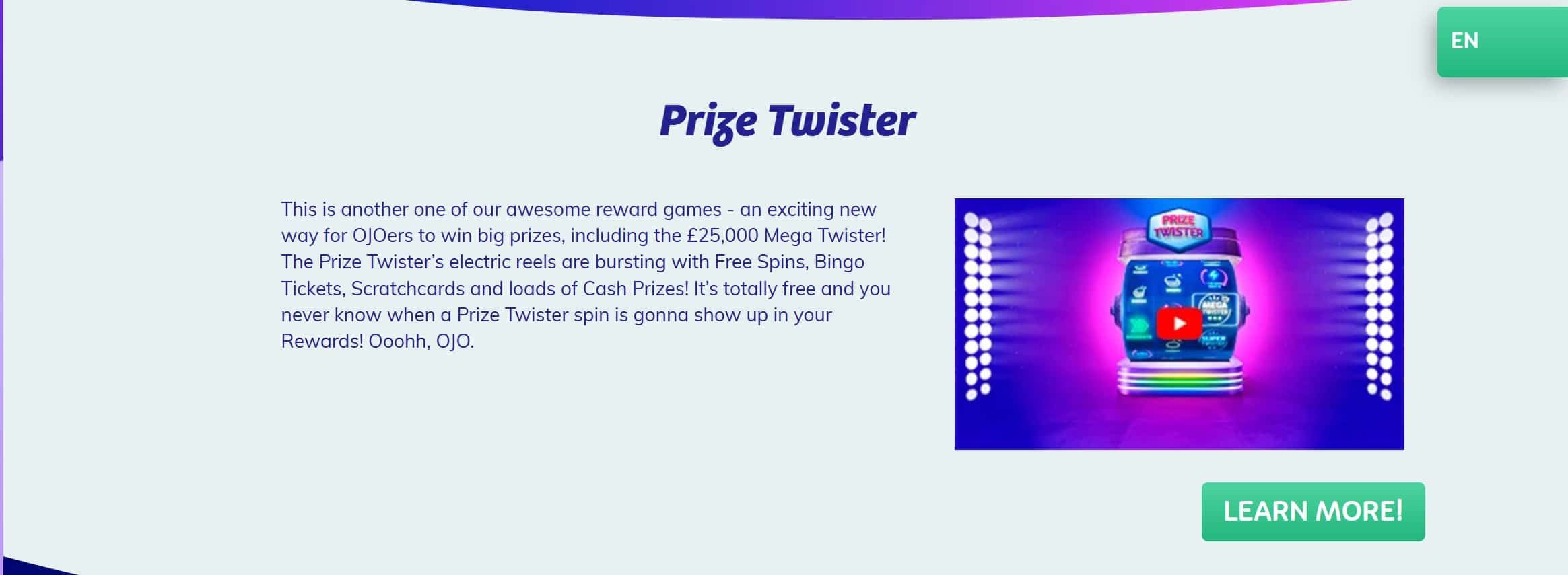 PlayOJO Prize Twister Promo