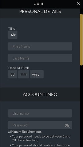 Mobile Account Registration Details