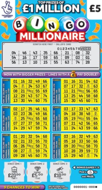 Sample of a cut lottery ticket Bingo Millionaire