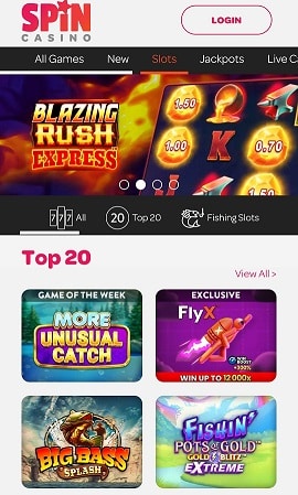 Spin Casino App Menu