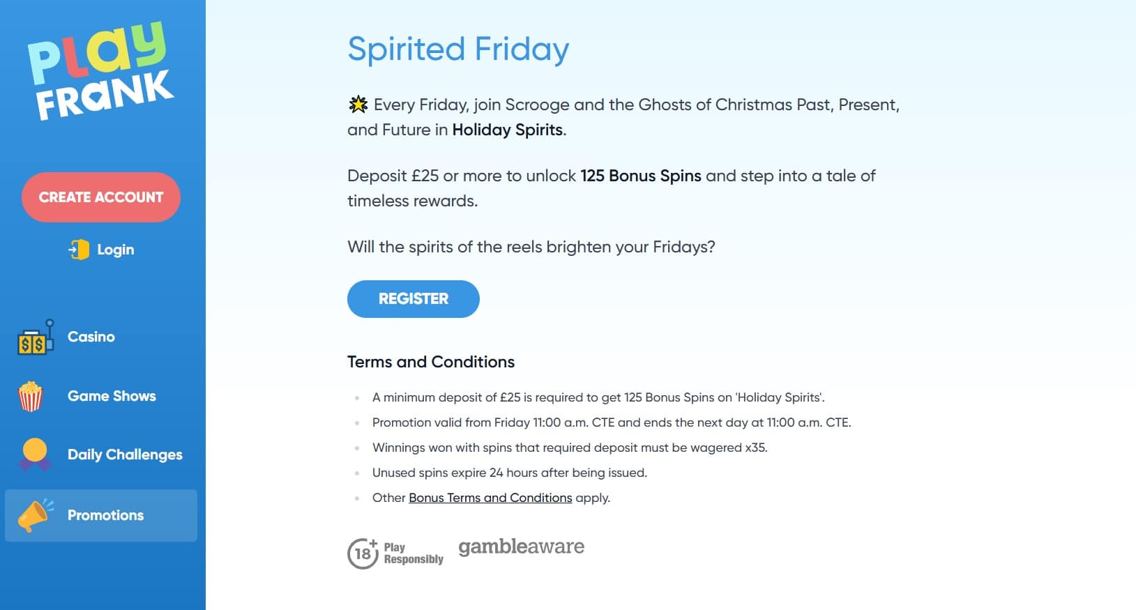 PlayFrank bonus terms for Spirited Friday