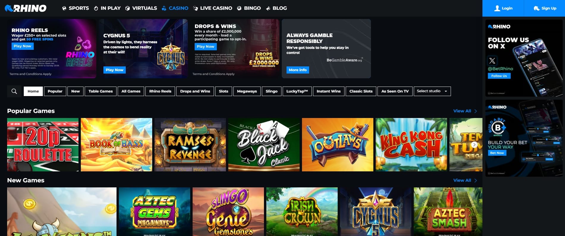 Rhino Casino homepage