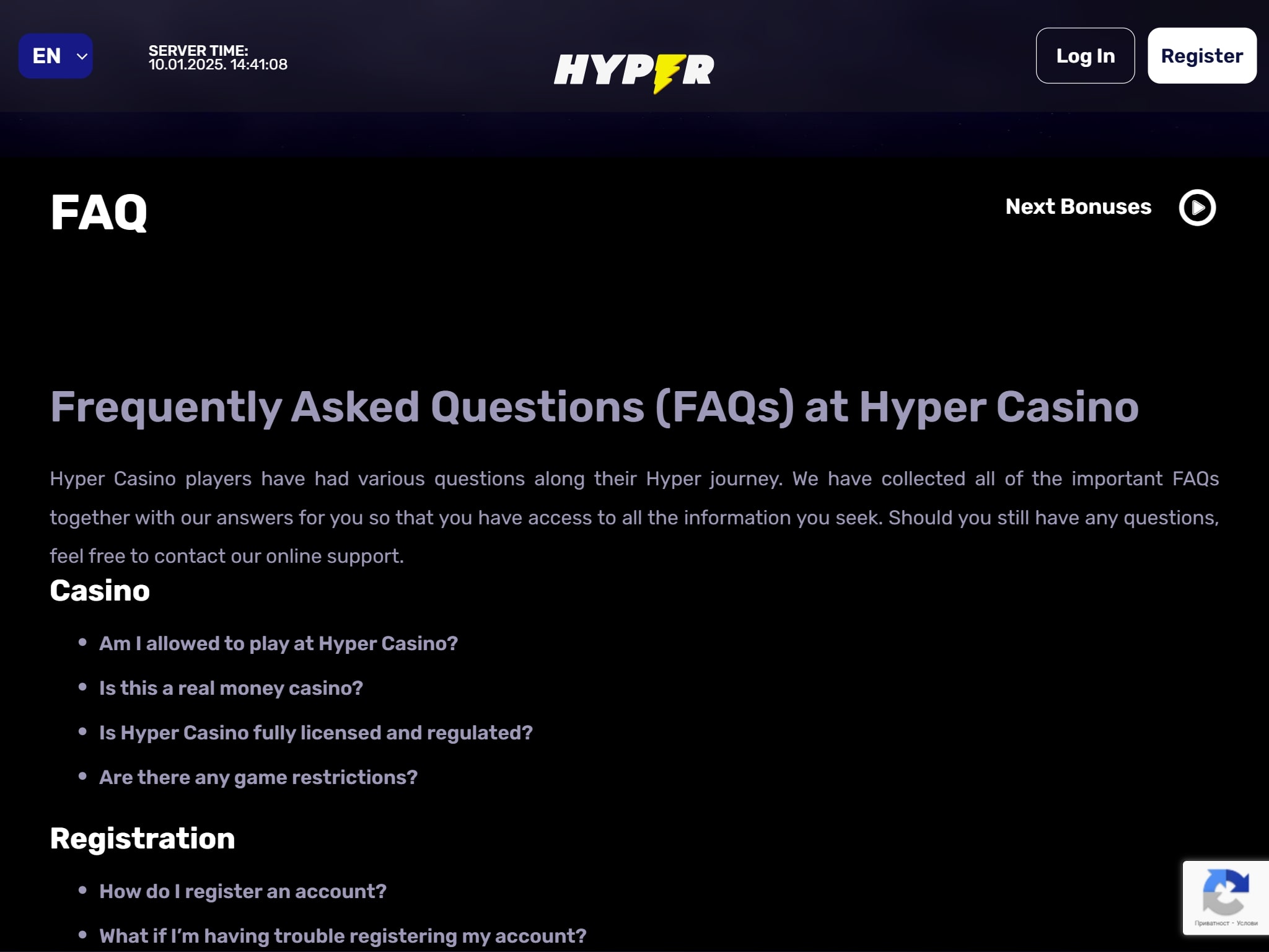 Hyper Casino FAQ