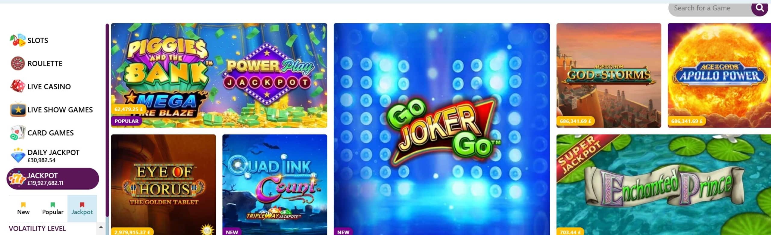 Jackpot Games at SlotsMagic Casino