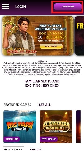 Mobile Registration Button at SlotsMagic Casino