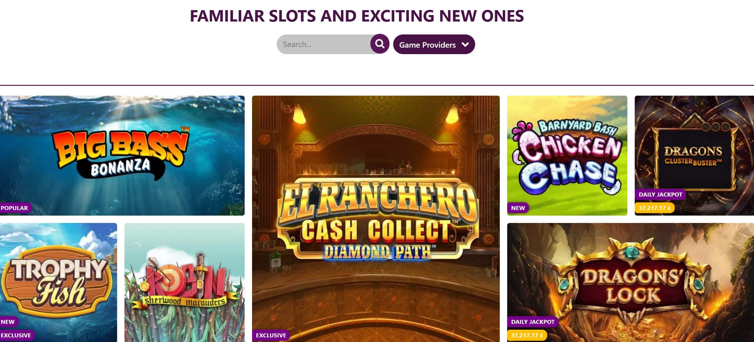 SlotsMagic Casino Slots Section With Game Filtering Options