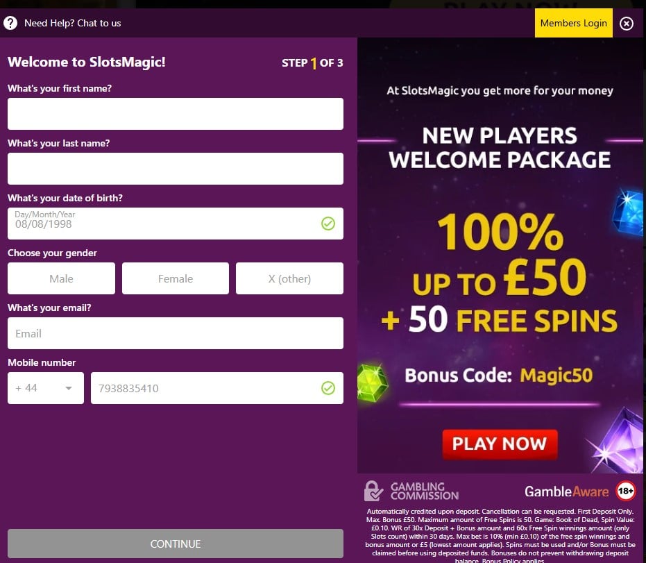 Registration Details at SlotsMagic Casino