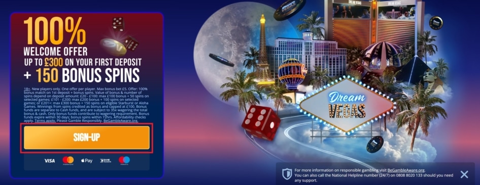 Dream Vegas Casino Registration Button
