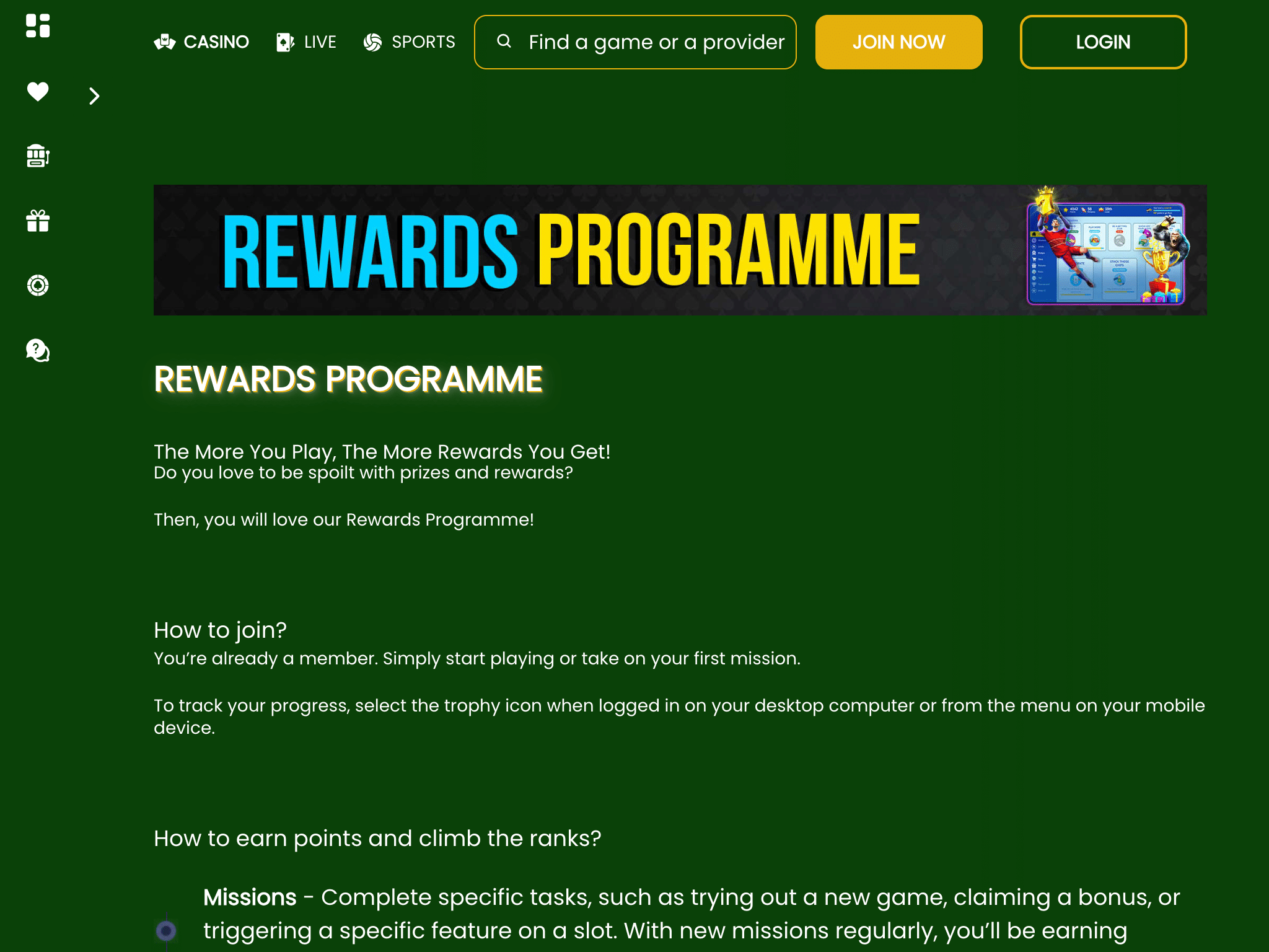 Pots of Luck Casino Loyalty Programme