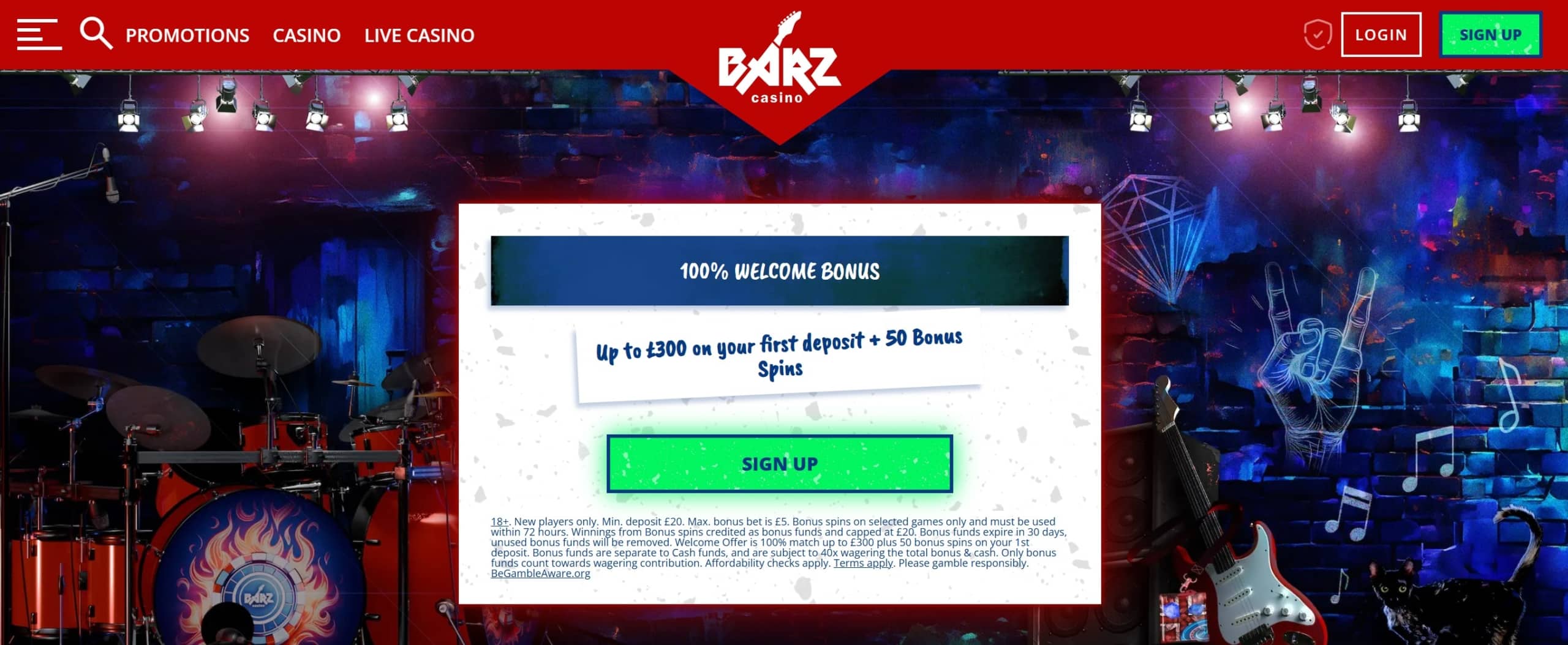 Welcome Bonus at Barz Casino