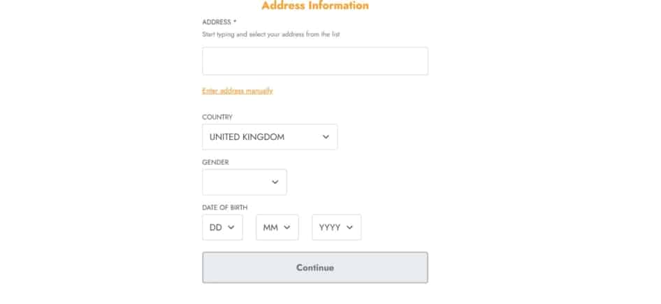 Address Verification Page at Casimba Casino